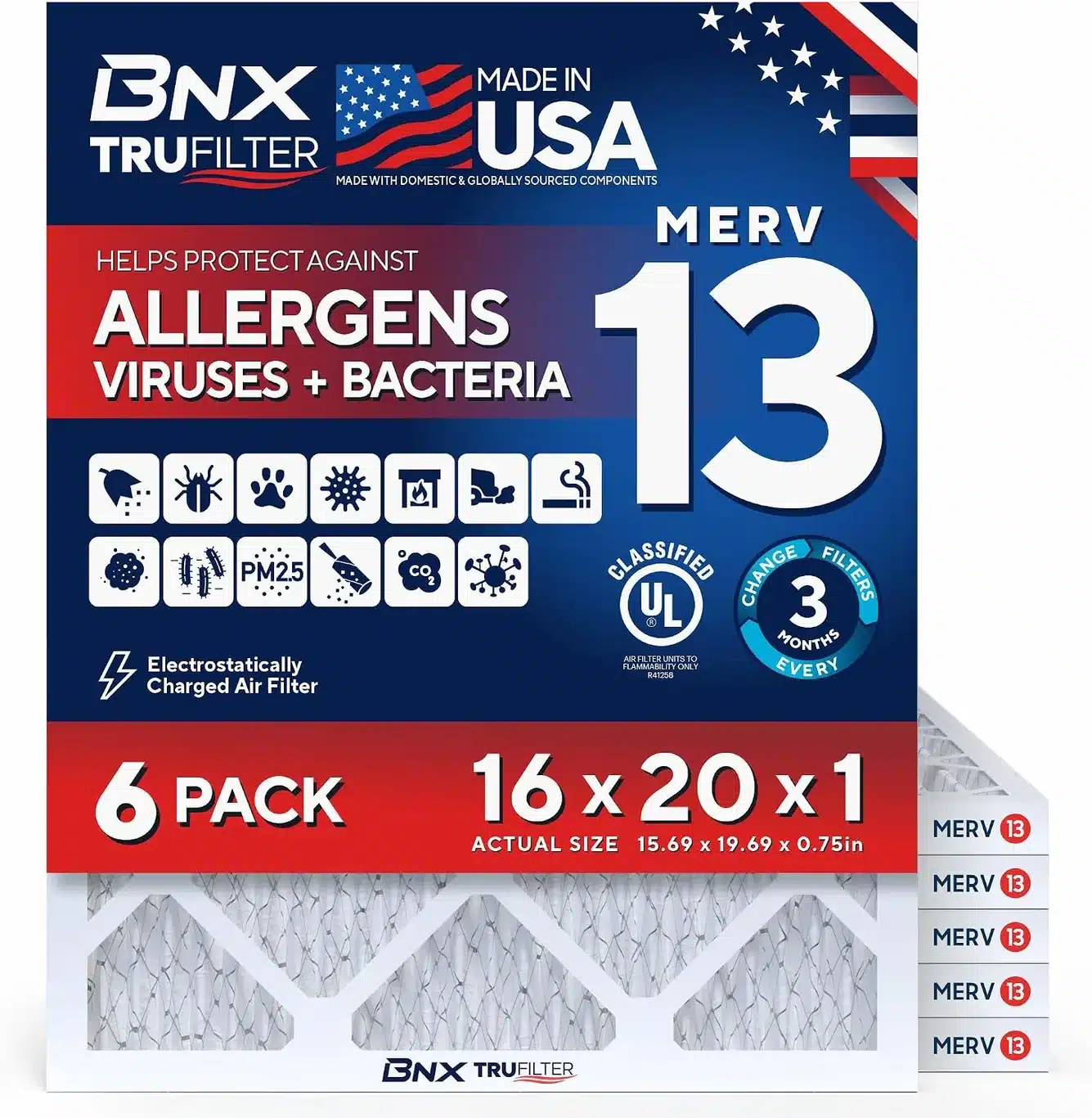 BNX TruFilter MERV 13 product view on a plain background