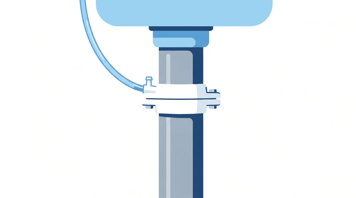 Drain line tube from a reverse osmosis system on a pipe