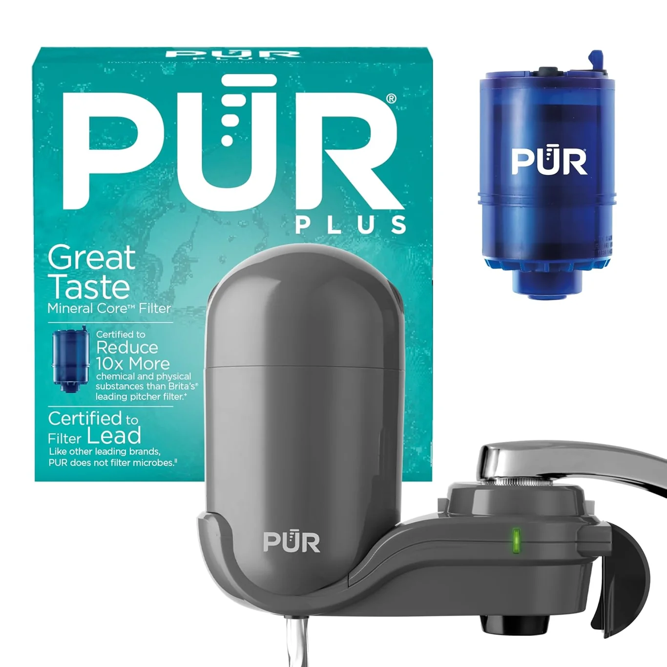 pur plus water filter product view on a plain background