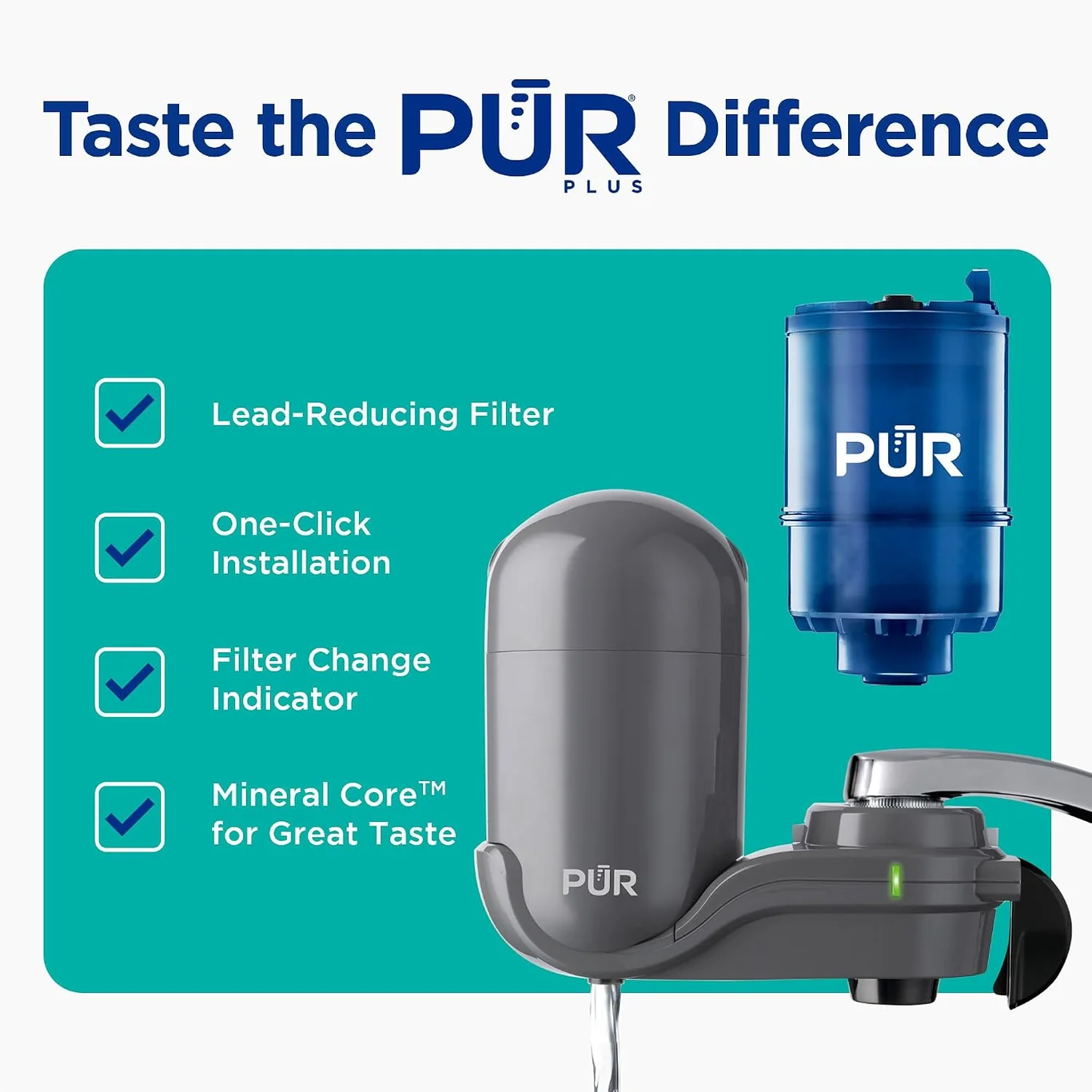 pur plus water filter product view on a plain background