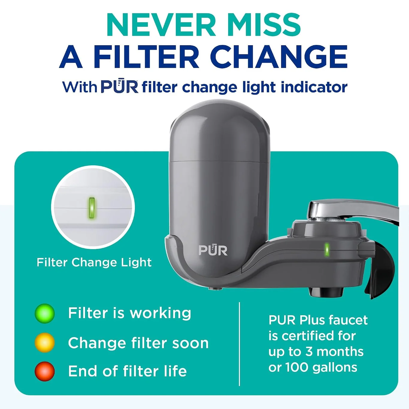 pur plus water filter product view on a plain background