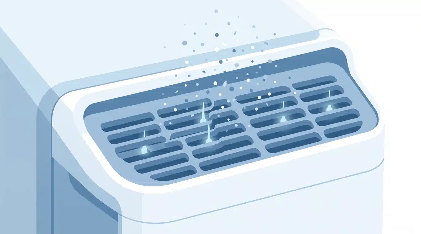 Fine particles settling near an air purifier ionizer grille